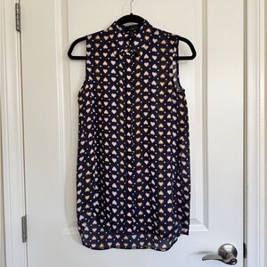 J. Crew Silk Sleeveless Blouse in Navy with Hearts